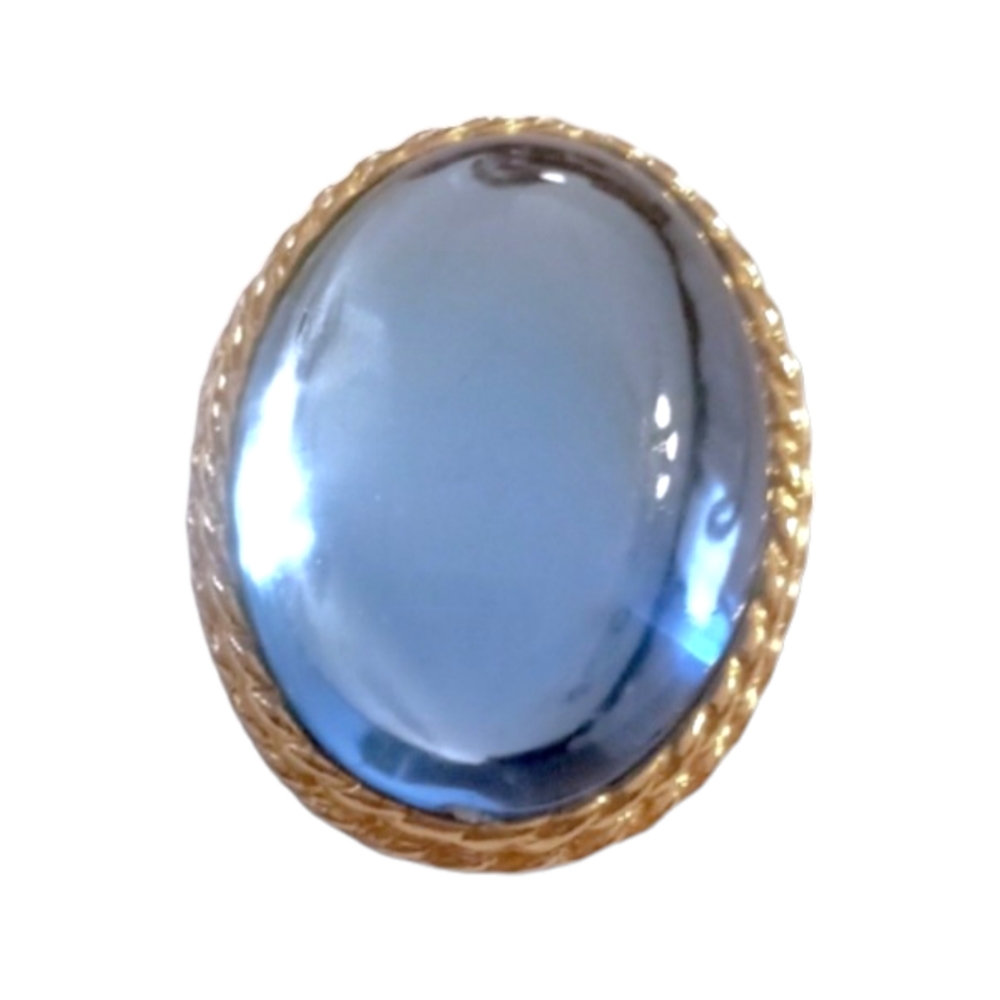 Vintage PARK LANE Colossal Gold Blue Lucite Stone Dress Scarf Clip